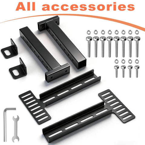 2 Pack Adjustable Headboard Brackets Universal Bed Frame Connectors Heavy Duty Wall Mount Supports fit King Queen sizes with accessories.