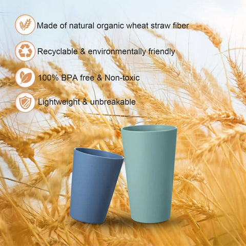 12 Piece Wheat Straw Cups Set With 6 Colorful 12 Oz Cups And 6 Colorful 20 Oz Cups Unbreakable BPA Free Reusable Plastic Drinking Cups