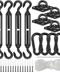 Tough As Nails 304 Stainless Shade Sail Hardware Kit 6 Inch Matte Black For Triangle And Rectangle Installations 46 Piece Set
