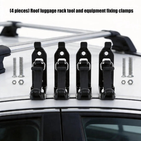 Multi Tool Fixation Car Roof Rack Fastener Quick Install Mount for Shovels Hammers Rakes and More, black clamps and screws