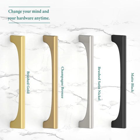 10 Pack Heavy Duty Zinc Alloy Cabinet Pulls With Premium Champagne Bronze Finish displayed with alternative finishes.