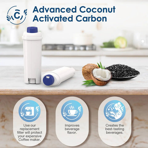 DLSC002 Water Filter Replacement For Espresso Machines Compatible With Eletta Series Eletta Explore Dinamica Magnifica Evo filter cartridge with coconut activated carbon
