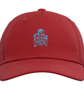Rad Machinist Gift Vibes! Adjustable Red Custom Fit Visor Hat With Printed Vise Gauge Square Tool Design on front.