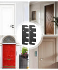 Collage showing Ten Piece Door Hinge Filler Plates Kit with Stainless Steel Spacers 4x1.5 Inch Adjustable for cabinet repair and DIY use