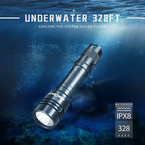 2 Pack Scuba Diving Flashlight With Rechargeable Power Dive Light Torch 3000 Lumens Underwater 328 Feet IPX8 Waterproof shown underwater