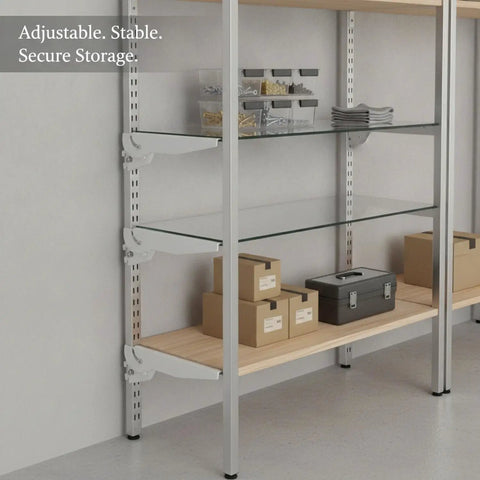 Heavy Duty Metal Shelf Bracket For Slotted Upright Rails 7.9 Inch Length White Finish built for glass shelves