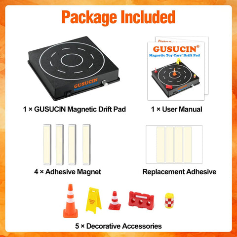 Package contents for USB Powered 1 64 Diecast Car Drift Pad With Spinning Track Adjustable Speed And Direction Magnetic Under Car Pad