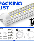 High Output 100W 15000LM 6500K T8 LED Shop Light Strip, 8Ft Linkable Garage Light With V Shape Clear Cover, 12 Pack contents