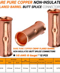 0 Gauge Bare Copper Butt Splice Connectors Kit, seamless non-insulated barrel terminals, 12 pieces for 1/0 AWG wire
