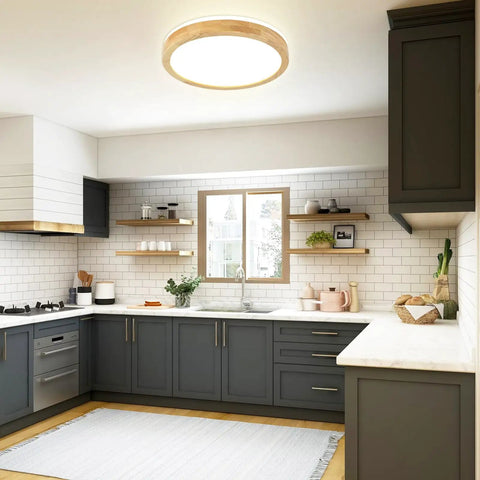Modern LED Flush Mount Ceiling Light Fixture Circular Wood And Acrylic Close To Ceiling Lighting Dope Minimalist Look in Kitchen