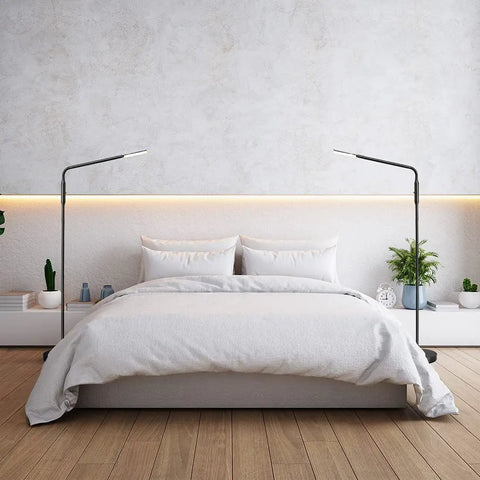 Dope Dimmable LED Floor Lamp With Adjustable Color Temperature For Bedside Reading And Crafting in bedroom setup, pair shown