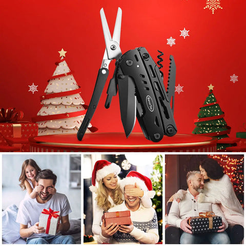 Everyday Carry 18 In 1 Multitool Pocket Knife With Pliers Saw Corkscrew Detachable Scissors And Safety Lock in festive setting