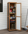 62 Inch Tall Narrow Outdoor Storage Cabinet With Metal Top Waterproof All Weather Storage Unit For Garden Patio Living Room Or Entryway With Adjustable Shelves Black