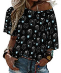 Comfy Loose Fit Womens Short Sleeve Boat Neck Tee Casual Blouse Soft Breathable Polyester Spandex Top With Galaxy Dragon Space Print