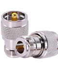 Close-up of 2 Pack UHF PL259 Male To N Female Straight Coax Adapter RF Coaxial Connector for CB Ham Radio, nickel silver