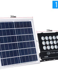 JUDYSSY Solar Flood Lights Led Solar Floodlight 150W with solar panel dimensions, waterproof IP65 for outdoor use.