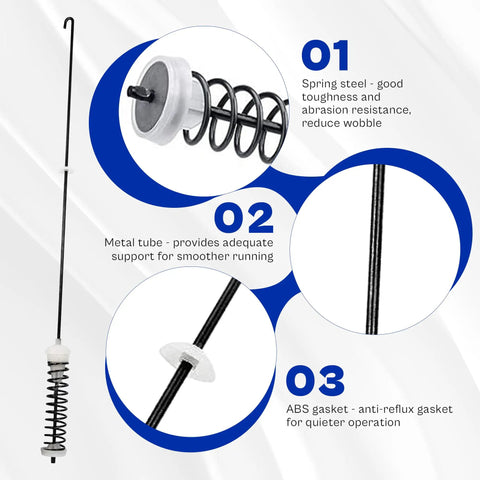 Washer Suspension Rod Kit 26.7 Inch Complete Replacement illustration with spring steel, metal tube, ABS gasket details.