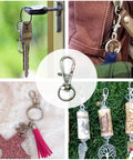 30 Pack Silver Zinc Alloy Swivel Lanyard Snap Hooks With Tight Grip Clamp And Smooth 360 Spin Perfect For Keys Tags Or Everyday Carry Straight Up Heavy Duty Build Gonna Hold Fast Through Daily Grind displayed with keys and accessories.