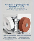 Two types of grinding wheels for Powerful Mini Bench Grinder With 100W Brushless Motor, including fine and coarse options.