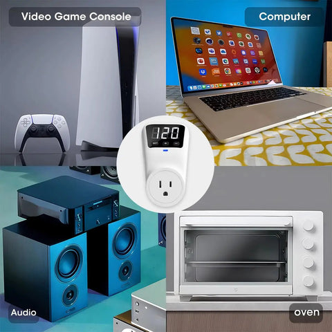 Wall Mount Surge Protector With Voltage Stabilizer And Real-Time Monitoring Fireproof UL94V-1 for TV, computer, audio, and oven