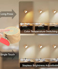 Demonstration of Super Sleek Magnetic Cordless Wall Sconces Set Of Two with touch dimmers for color temperature switching.