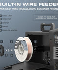 Sunstac 180A MIG Welder With Synergic LCD Control And Dual Voltage Power Up To 220V For Home Shop Projects supporting built-in wire feeder.