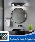No Sweat Dimmable Led Bathroom Light Fixture Three Bulb Vanity Wall Lamp With Easy Swivel Matte Black Frame above round mirror.