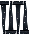 Heavy Duty T Hinge Set Four Pcs 12 Inch Tee Strap Hinges for Barn Gate Fence Shed Door Outdoor Rustproof Black Wrought Iron Style