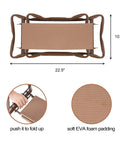 Top view of 2 In 1 Garden Kneeler And Bench Folding Stool with Tool Pouches, brown frame, soft EVA foam cushions, dimensions displayed.
