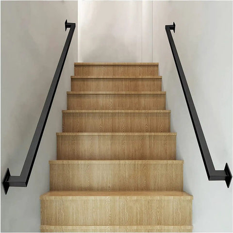 Massive Wrought Iron Stair Handrails That Hit Different With Rock Solid Build And Totally Adjustable One To Twenty Feet Span For Your Indoor Or Outdoor Staircase Project Plus This Heavy Duty Metal Bannister Brings Top Shelf Quality To Your Balcony And, black railing on wooden stairs