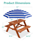 Wooden Kids Picnic Table With Umbrella For Backyard Play And Outdoor Fun Activity Table Set With Built In Benches 220 Lb Capacity