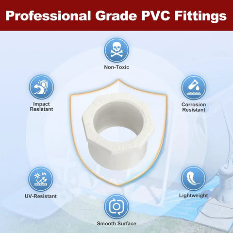 10 Pack One And A Quarter Inch To One Inch PVC Reducer Bushing Fittings Socket To Socket Schedule 40 Furniture Grade Budget Friendly Durable For Home Plumbing Sewer Irrigation And Industrial Pipe Connections, white reducer bushing