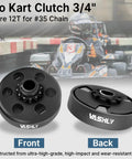 Front and back view of 12 Tooth Go Kart Clutch With 3 4 Inch Bore For 35 Chain Predator 212 And Honda GX Series Engines
