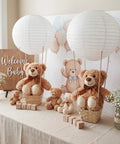 Six Set Large Hot Air Balloon Centerpiece Kit With 13.7 Inch Plush Bears White Paper Lantern Baskets for party decor
