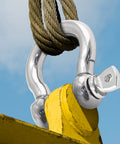 Six Pack 6mm Screw Pin Anchor Shackles Quarter Inch Heavy Duty 304 Stainless Steel Bow Shackles for Sailboat Rigging shown in use on rope