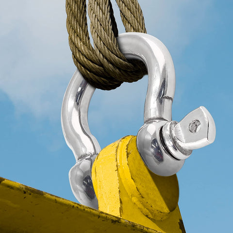 Six Pack 6mm Screw Pin Anchor Shackles Quarter Inch Heavy Duty 304 Stainless Steel Bow Shackles for Sailboat Rigging shown in use on rope