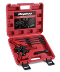 Open red case showing Harmonic Balancer Puller Kit For DIY Friendly Auto Repairs With Adjustable Three Jaw Puller, compatible parts visible.