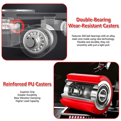 Rock Solid Heavy Duty Moving Dolly With Thickened Steel Base And Smooth PU Swivel Casters For Easy Furniture And Machinery Transport Heavy Lifting Makes Quick Work Of Any Job showing double-bearing wear-resistant casters.