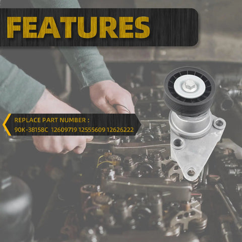Serpentine Belt Drive Tensioner Kit With Pulley For GM Chevy Silverado Tahoe Suburban installation in engine close-up