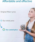 Young girl holding jar of coins showing cost savings for Shower Filter Replacement Cartridge For Culligan WHR-140 WSH-C125 ISH-100 HSH-C135.