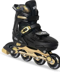 Adjustable Inline Skates With Light Up Wheels For Men Women And Teens, 4 Size Fit, ABEC 7 Bearings, safety limiter, black with gold accents