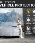 Ford Mustang 1964 1965 1966 1967 1968 Custom Car Cover For All Weather Waterproof Outdoor Indoor UV Sun Protection Exterior Weatherproof Fit For Classic Pony Car displayed in front of mountain landscape.