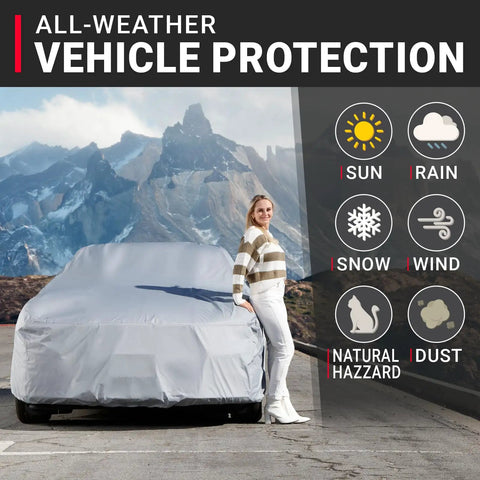 Ford Mustang 1964 1965 1966 1967 1968 Custom Car Cover For All Weather Waterproof Outdoor Indoor UV Sun Protection Exterior Weatherproof Fit For Classic Pony Car displayed in front of mountain landscape.