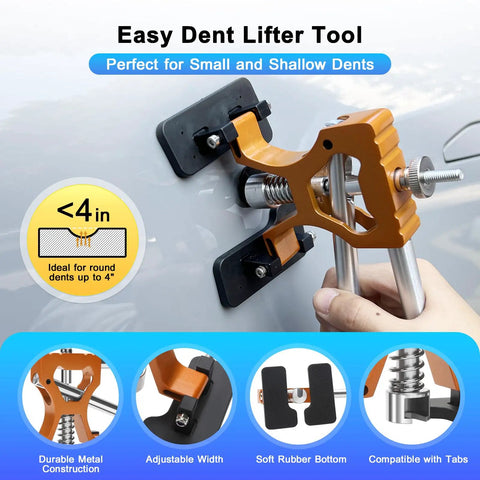 Paintless Dent Repair Kit For Home Mechanics With Dent Puller Set And Metal Lifter Bridge Puller Slide Hammer T Bar PDR Tools For Car Dents Auto Body Hail Damage Removal DIY Repair That Keeps Factory Finish, metal dent lifter for small dents under 4 in
