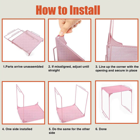 Installation steps for Heavy Duty Metal Mesh Organizer Shelf Stackable Locker Insert Fits Standard School Gym Lockers.
