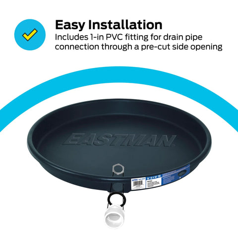 Heavy Duty Water Heater Drain Pan With 1 Inch PVC Fitting And 28 Inch Inner Diameter And 30 Inch Outer Diameter Built Tough Floor Protector For Leaks Or Runoff Includes Drain Pan And PVC Connection