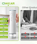 Portable Handheld Vacuum Sealer For Food With 32 Reusable Bags shown on kitchen counter, highlighting features with visible liquid tank
