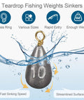 Teardrop lead sinker with brass ring from 26 Piece Fishing Weights Sinkers Kit With Drop Shot Weights Lead Sinkers For Saltwater And Freshwater Catfish Weights Sinker Assortment In Portable Tackle Box For Bass And More
