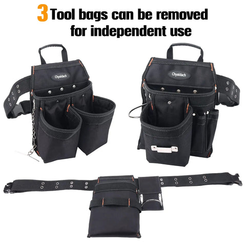 16 Pocket Tool Belt With Suspenders Large Capacity Detachable Pouches And Back Support For Electricians Carpenters Construction Pros Handymen With 2 Hammer Holders And Tape Holder Chain 7 Detachable Components