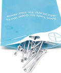 Pocket Hole Wood Screws 50 Count Number 8 By One And A Quarter Inch Square Drive Washer Head Coarse Thread Zinc Coated spilling from blue bag